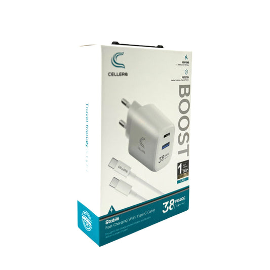 מטען קיר CELLERA GAN 38W PD+USB כולל כבל טייפ סי